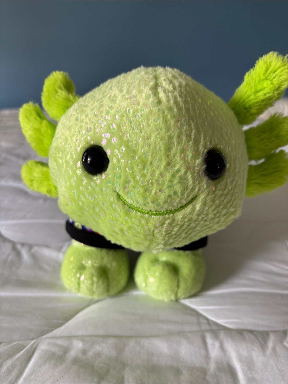 Build-A-Bear Lime Green Axolotl Plush with pj romper with Velcro closure and box